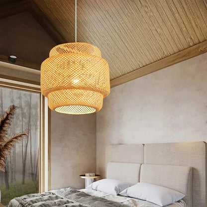 Natural Bamboo Hanging Lamp Handmade Asian Style - BritishElegance