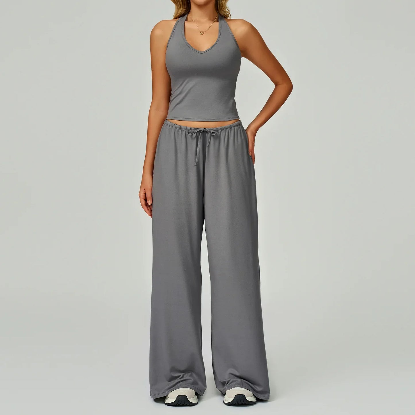 Women's Breathable Ribbed Tank & Elastic Waist Pants