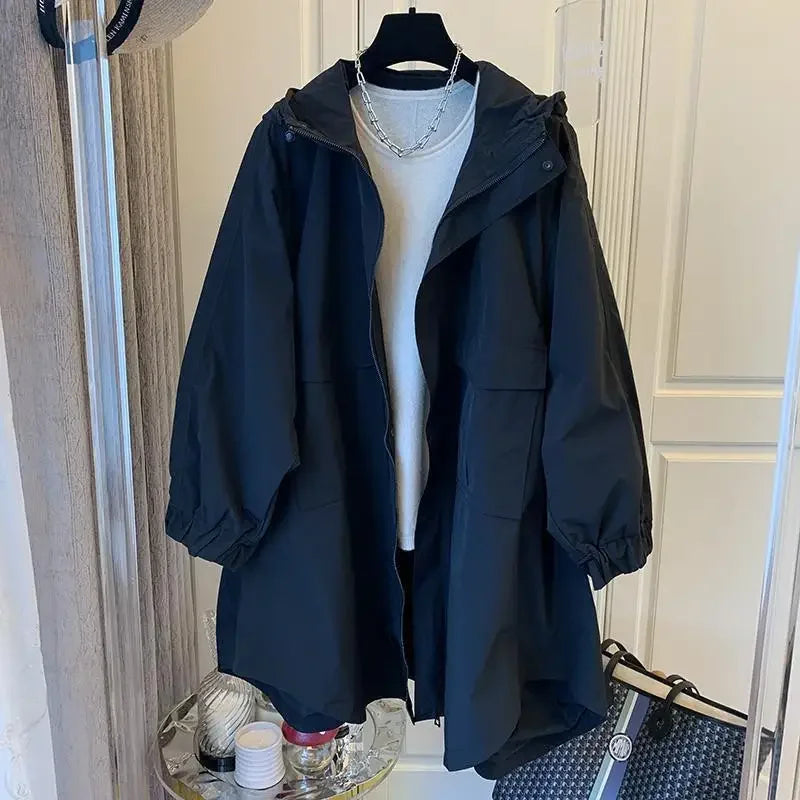 Relaxed Fit Long Hooded Coat for Women