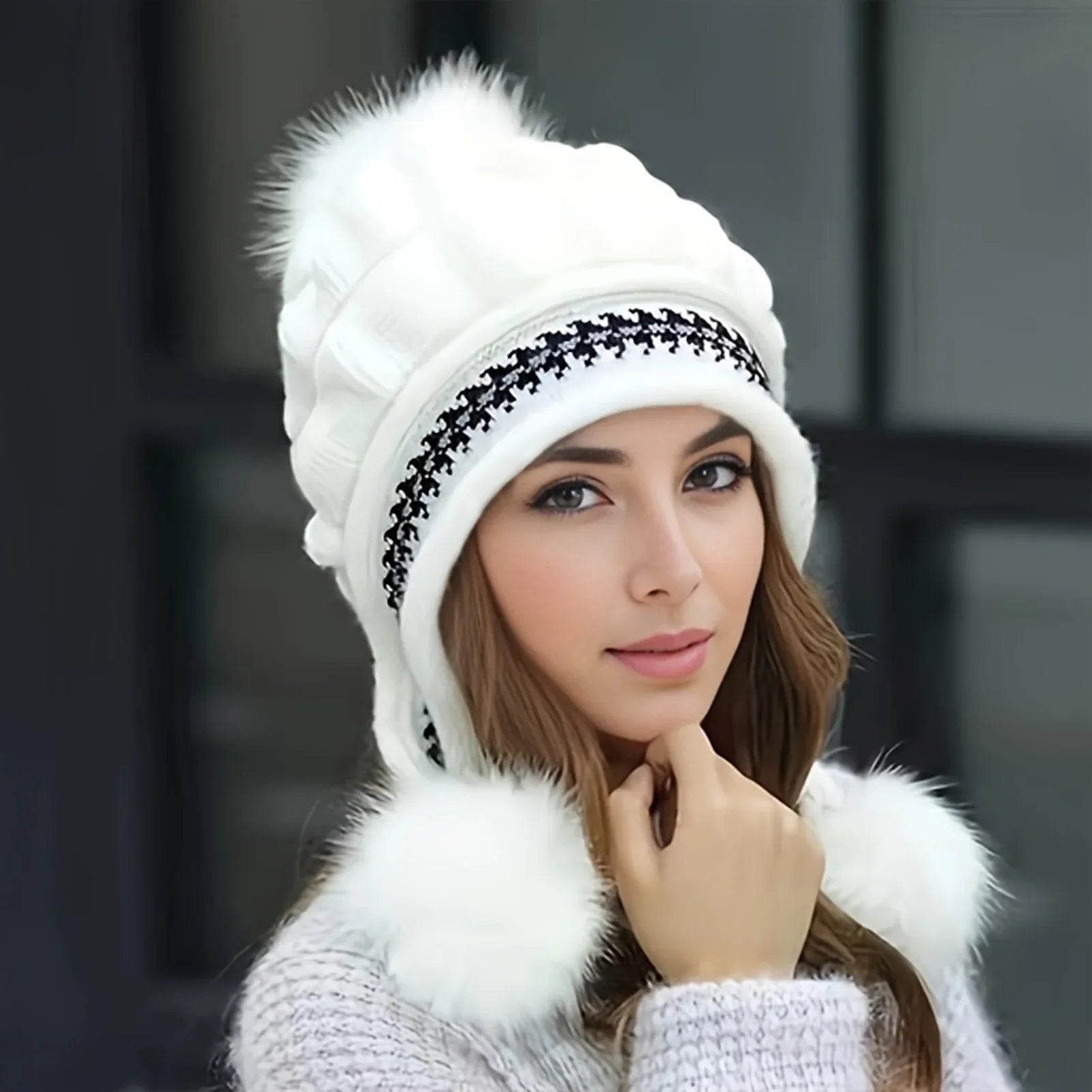 Warm Faux Fur Winter Beanie Hat - BritishElegance