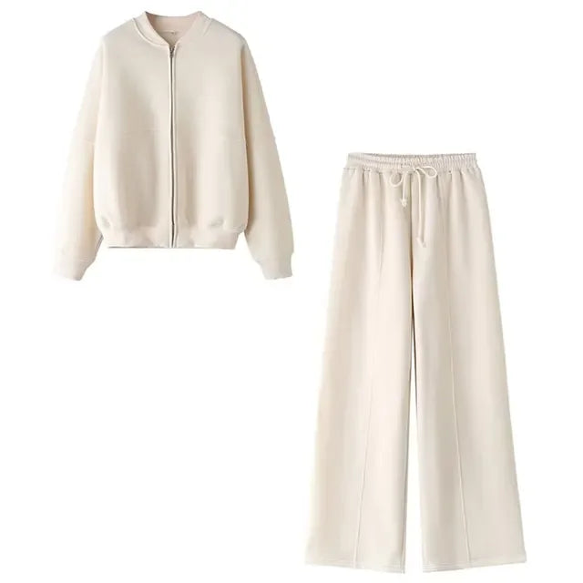 Women's Casual Zip Sweater and Trousers Outfit Set - BritishElegance