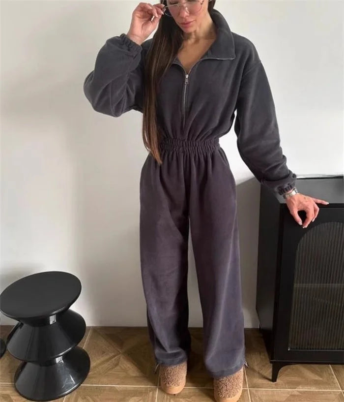 Ladies' Zip Up Hoodie Jumpsuit Outfit