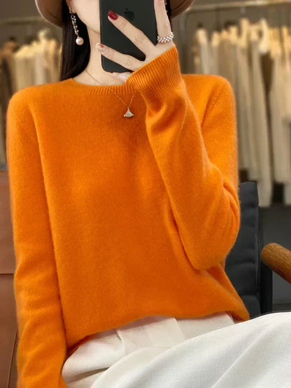 Soft Merino Wool Women's O Neck Winter Sweater