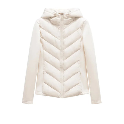 Ladies' Quilted Hooded Cotton Coat with High Collar