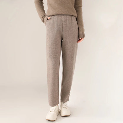 Isabella Relaxed Fit Straight Leg Pants | Elastic Waist Pockets Pants