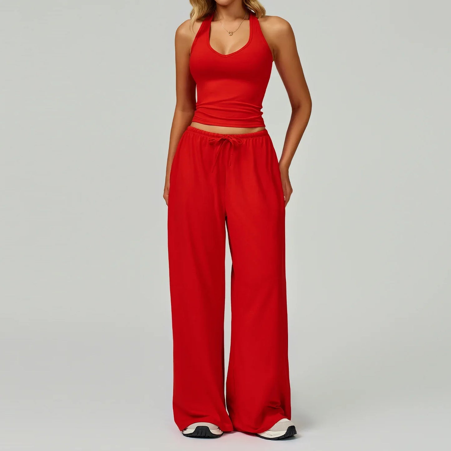Women's Breathable Ribbed Tank & Elastic Waist Pants