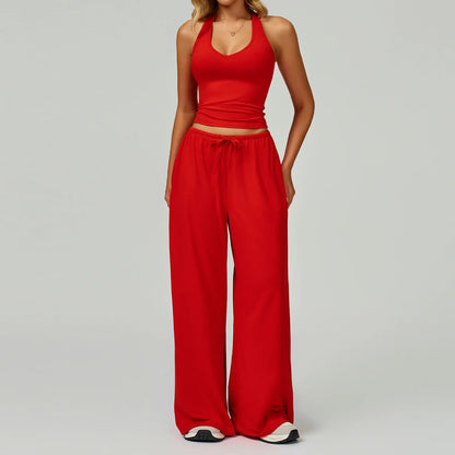 Women's Breathable Ribbed Tank & Elastic Waist Pants