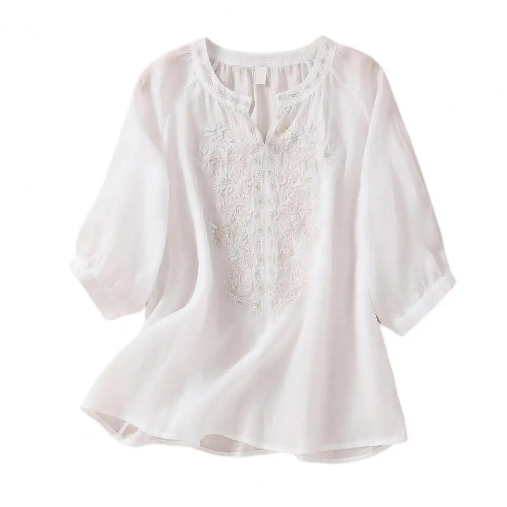 Relaxed Fit Cotton Blend Women's Blouse