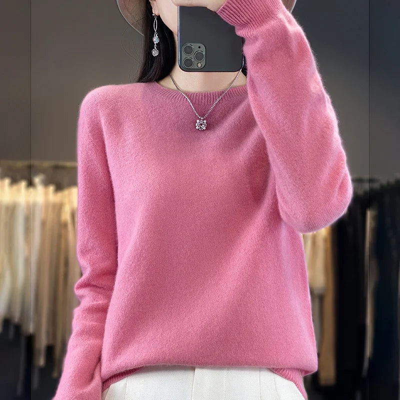 Soft Merino Wool Women's O Neck Winter Sweater