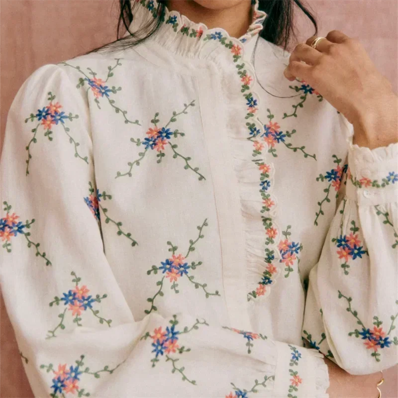 Ladies Pretty Embroidered Bell Sleeve Blouse