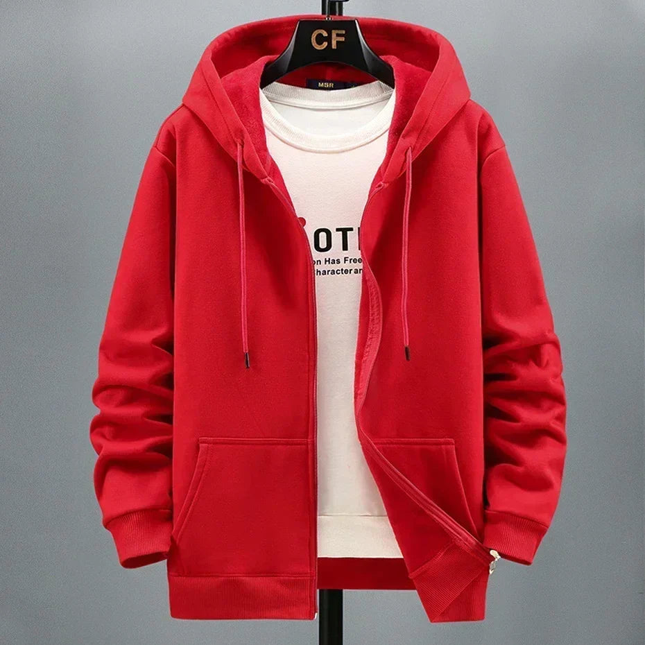 Large Size Mens Zip Up Hooded Sweatshirt - BritishElegance