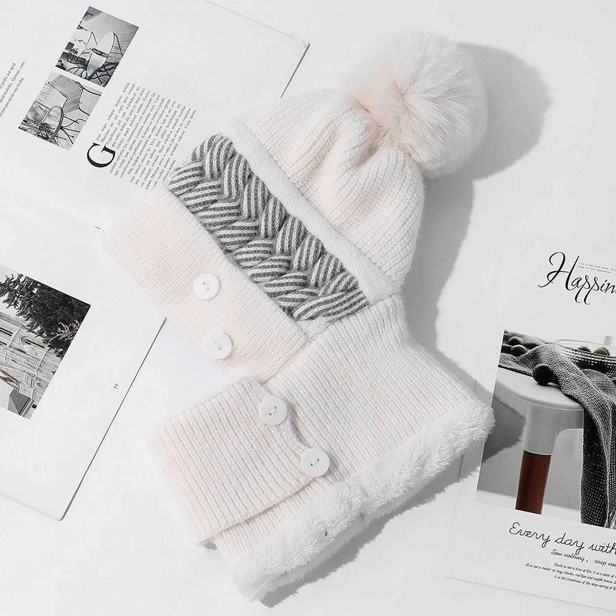 Soft Fuzzy Pom Pom Beanie Hat