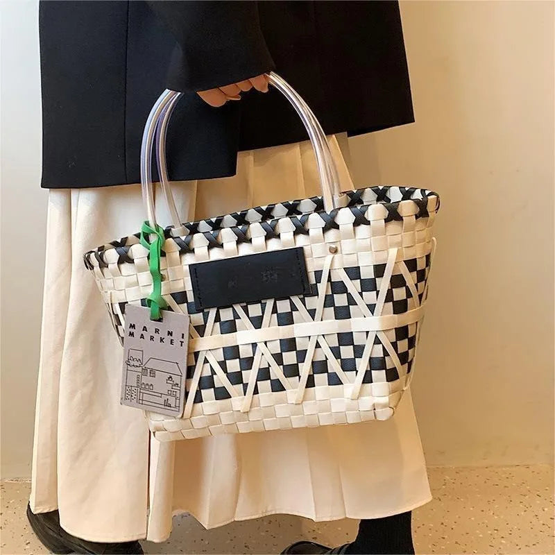 Colorful Woven Straw Tote Bag - Big Summer Shopper - BritishElegance