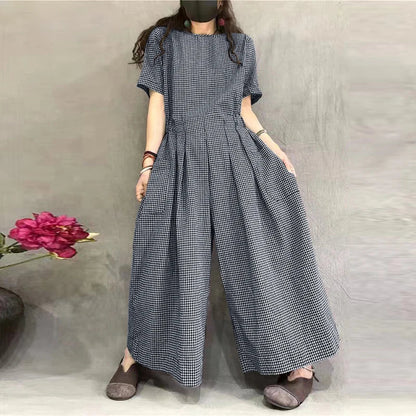 Classic Plaid Loose-Fit Jumpsuit - Relaxed Fit Romper