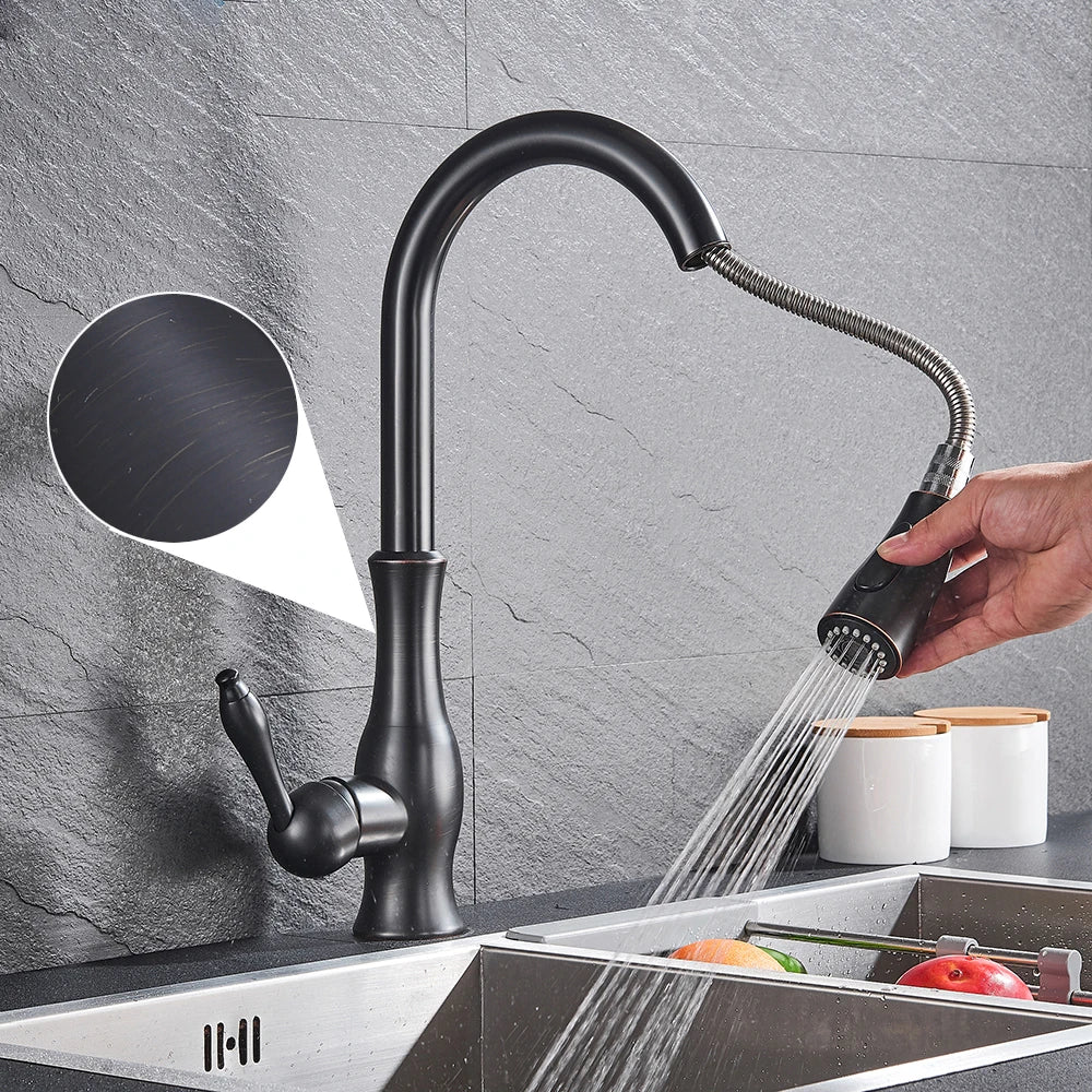 Luxury Gold Kitchen Faucet With Pull Out Spray Head