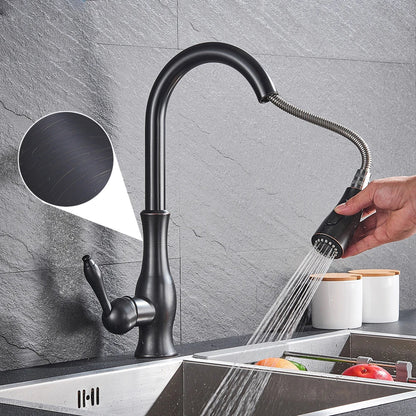 Luxury Gold Kitchen Faucet With Pull Out Spray Head