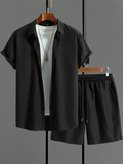 Relaxed Fit Hawaiian Shirt and Shorts Summer Set