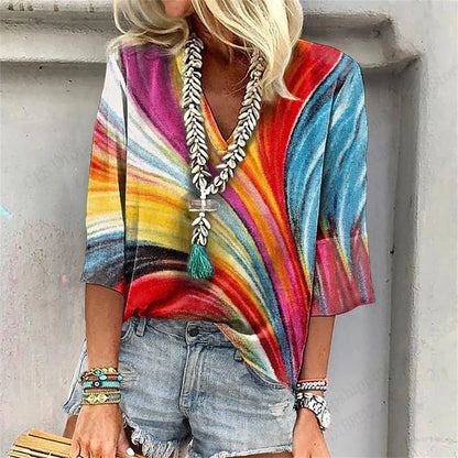 Relaxed Fit Floral V-Neck T-Shirt – Casual Summer Top