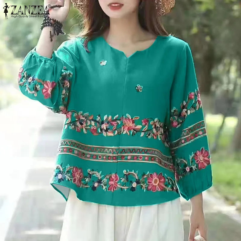 Retro Chic V-Neck Lantern Sleeve Top