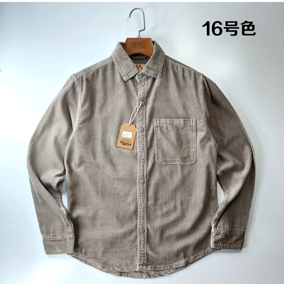 Classic Casual Corduroy Shirt for Men - Cotton Long Sleeve