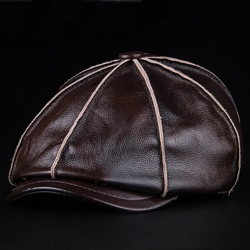 Classic Leather Octagon Hat - Warm Adjustable Fit