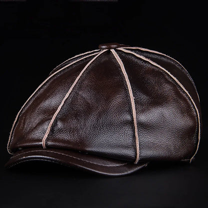 Classic Leather Octagon Hat - Warm Adjustable Fit
