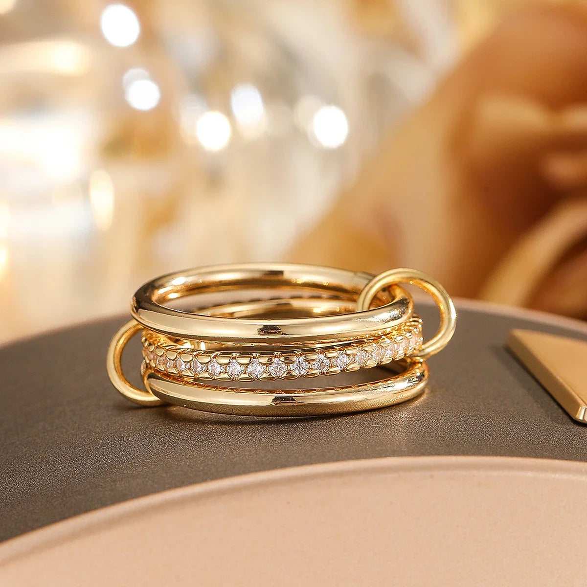 Simple Dual Tone Copper Band Ring Set