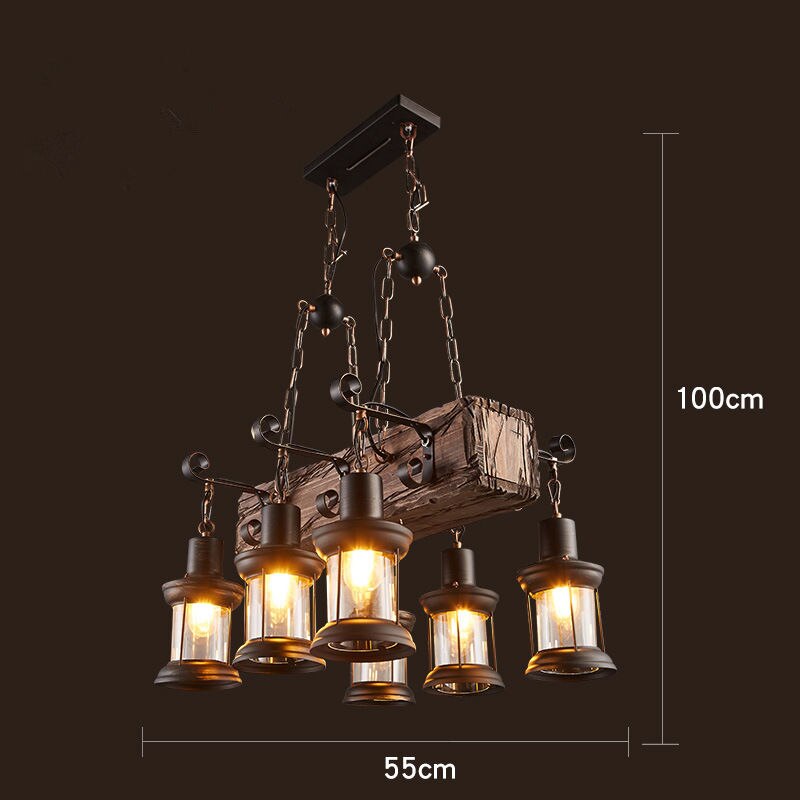 Rustic Metal Wood LED Ceiling Lamp