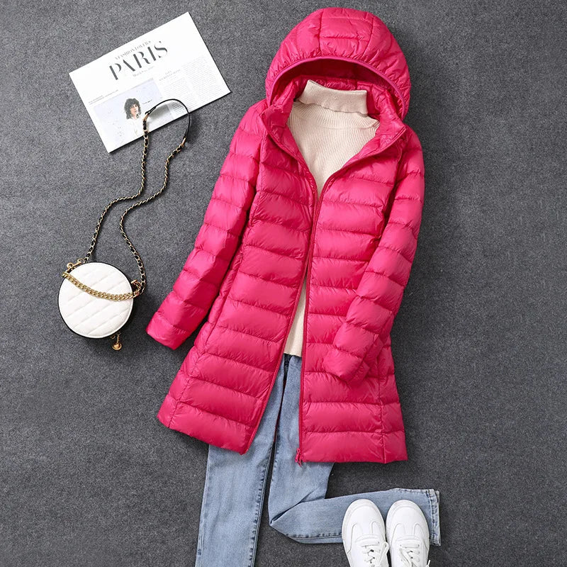 Women's Long Winter Puffer Coat with Detachable Hat