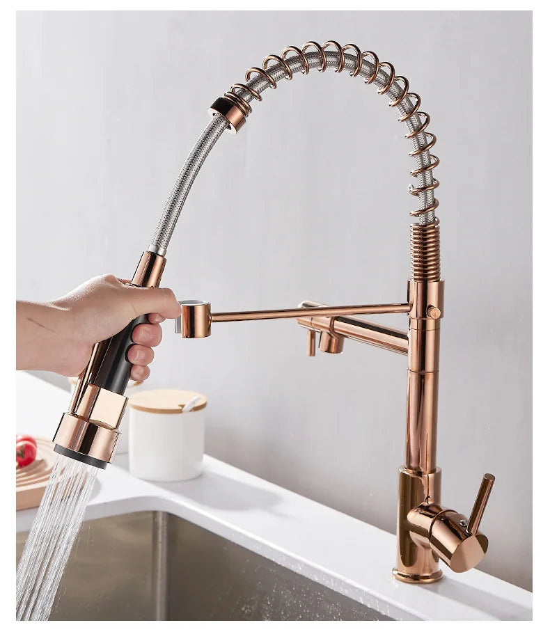 Modern 2 Handle Kitchen Faucet In Black And Gold