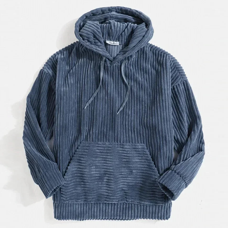 Warm Mens Corduroy Hoodie - Pouch Pocket, Casual Streetwear - BritishElegance