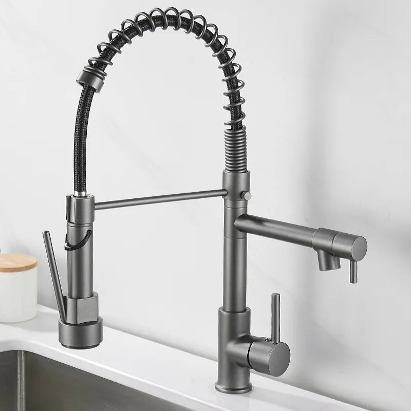 Modern 2 Handle Kitchen Faucet In Black And Gold