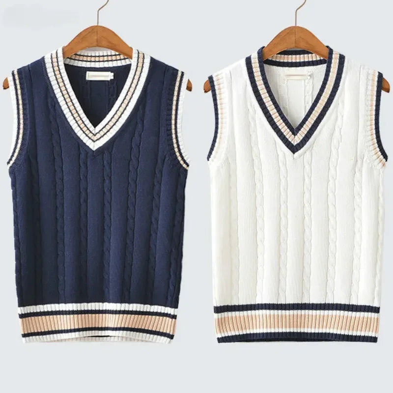 Stylish Knit Vest – Casual V-Neck Sweater Layer - BritishElegance