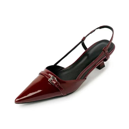 Elegant Low Heel Pointed Toe Leather Sandals Women