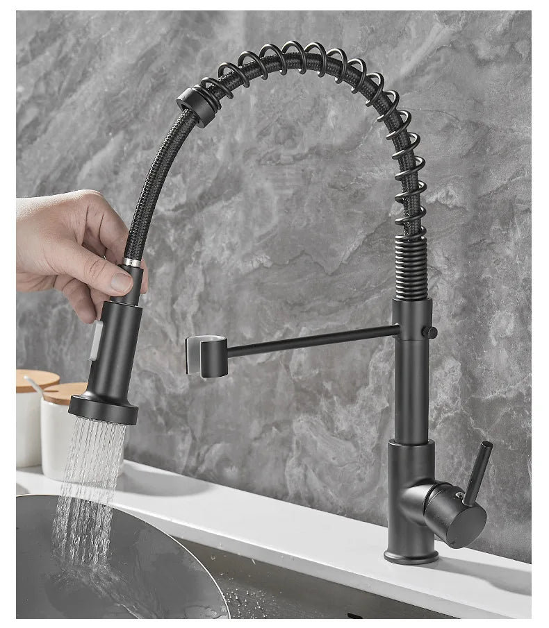 Modern 2 Handle Kitchen Faucet In Black And Gold