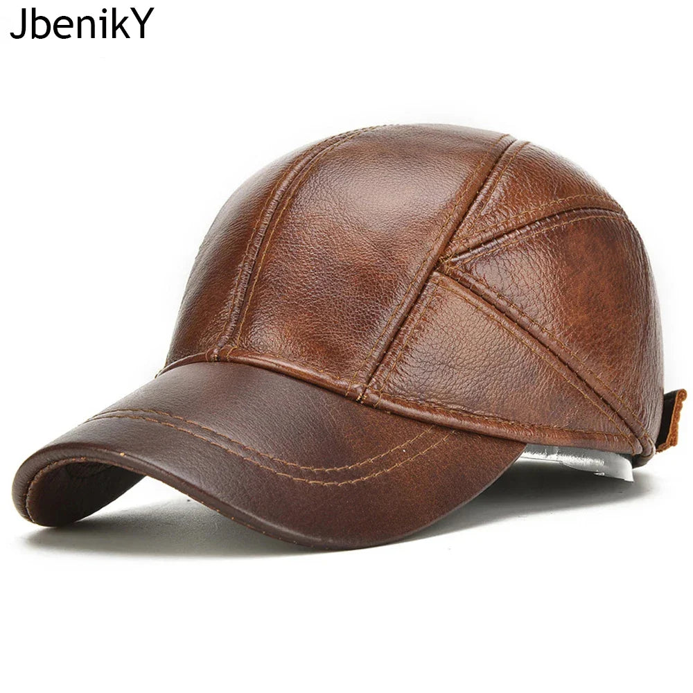Authentic Leather Baseball Cap – Premium Cowhide Warm Beanie - BritishElegance