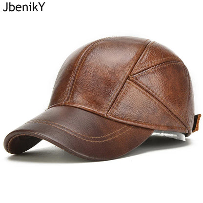 Authentic Leather Baseball Cap – Premium Cowhide Warm Beanie - BritishElegance