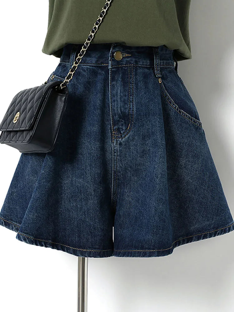 Comfortable Wide Leg Denim Shorts for Women - BritishElegance