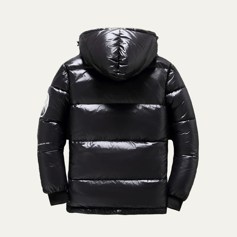 Men’s Glossy Hooded Puffer Jacket with Multi Pockets