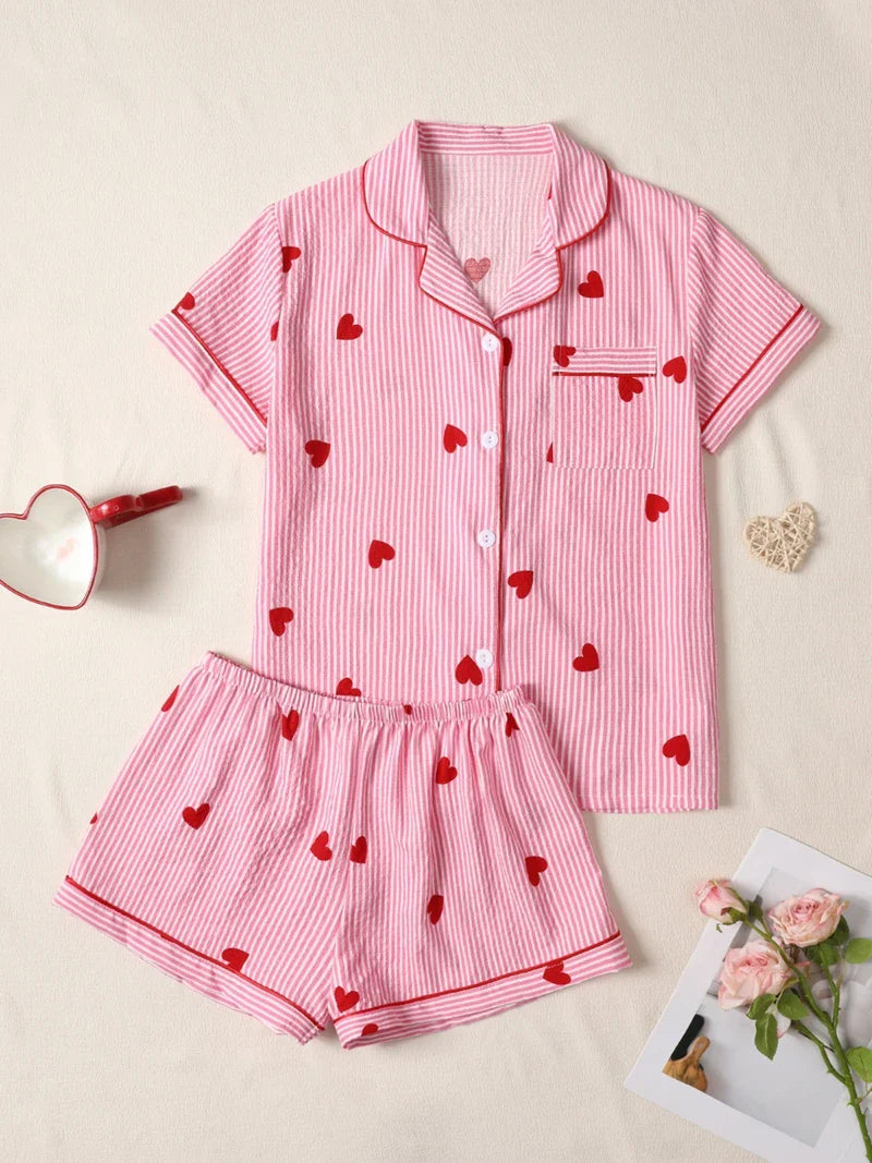 Cute Love Pattern Sleepwear Set - BritishElegance