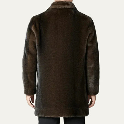 Men’s Double Breasted Faux Fur Mid Length Coat