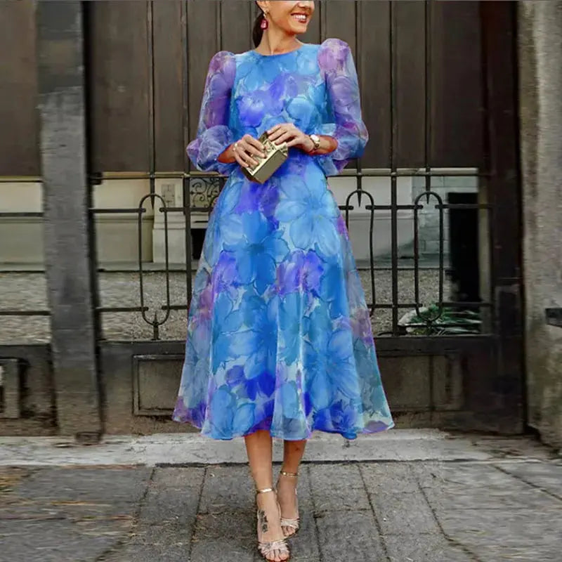 Midi Dress | Elegant Sheer-Sleeve Occasion Style