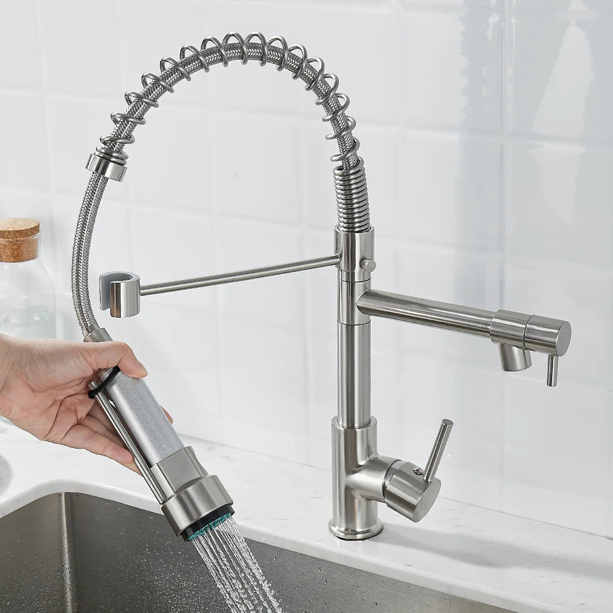 Modern 2 Handle Kitchen Faucet In Black And Gold