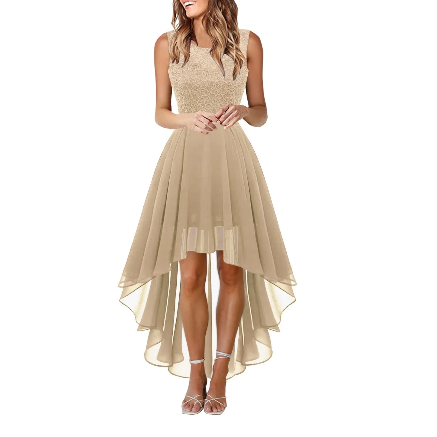 Elegant Lace Trimmed Party Dress