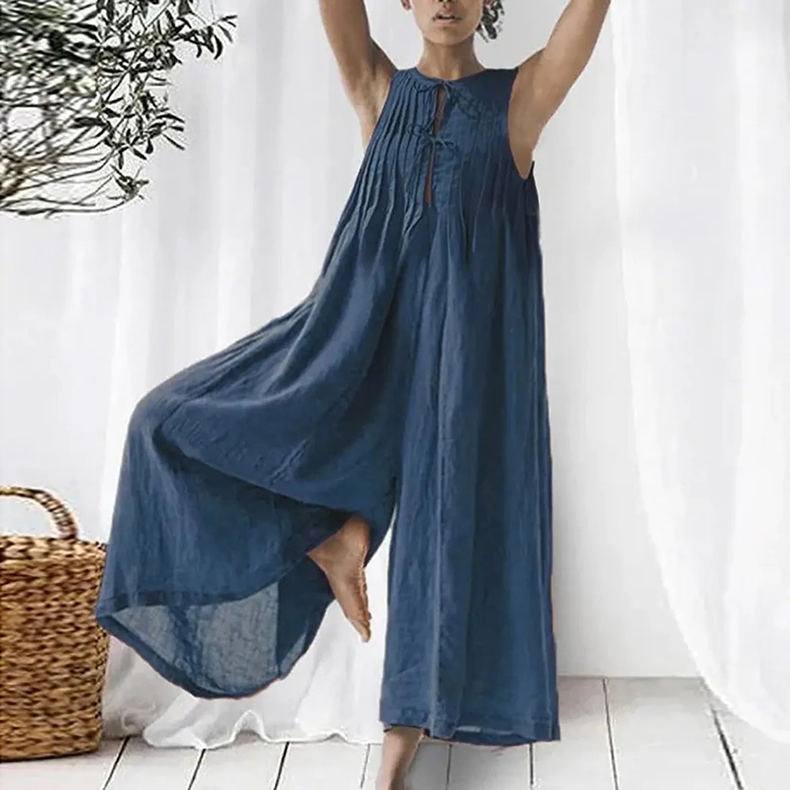 Loose Flowy V Neck Summer Jumpsuit Romper - BritishElegance