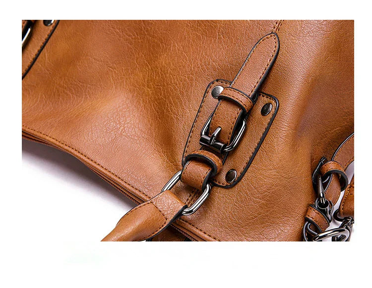 ERATO - Large capacity vintage soft leather hand bag with shoulder strap