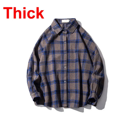 Large Plaid Flannel Shirt Men - Warm Long Sleeve Casual Shirt