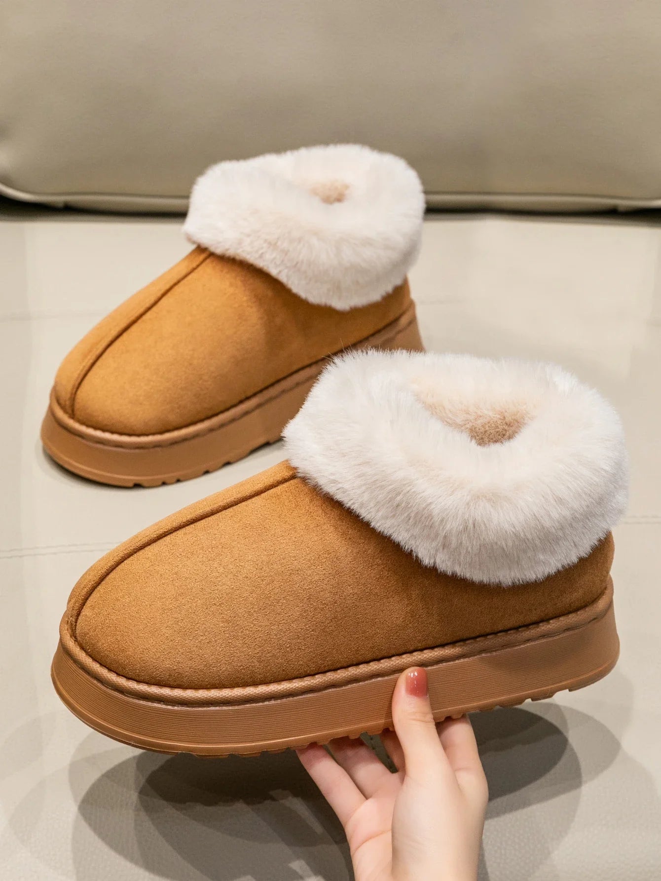 Cozy Faux Fur Slipper Boots for Women - Warm Indoor Shoes