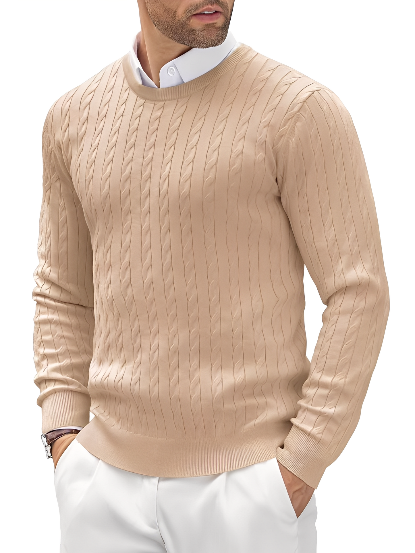 Men’s Stylish Cable Knit Crewneck Sweater