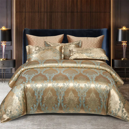 Luxury Soft Gold Blue Bedding Duvet Cover Set - BritishElegance